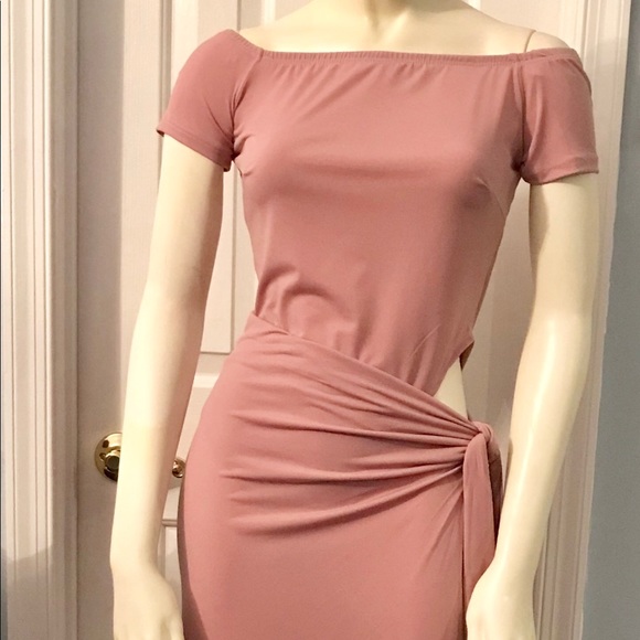 Women’s Mauve Bodysuit Short Sleeve Wrap Dress - Picture 5 of 8